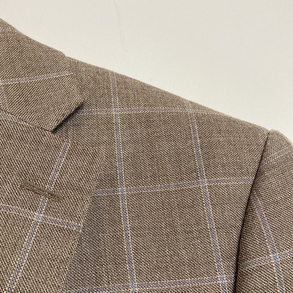 Saks Fifth Avenue Black Label Sport Coat Mens 40R Beige Silk Wool Windowpane - Picture 6 of 15